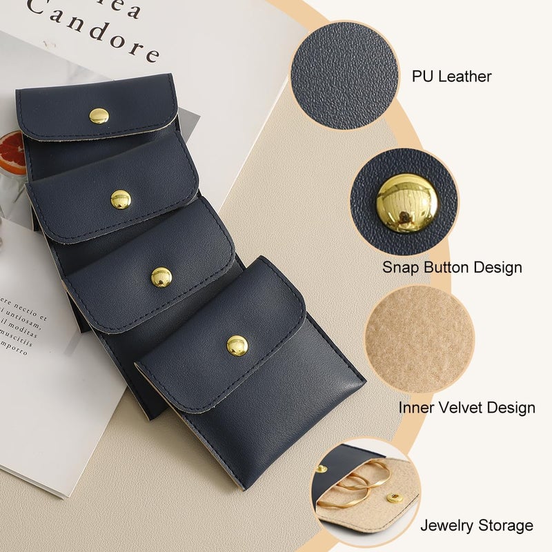 Handmade 40pcs PU Leather Small Bags for Jewelry 8 x 8cm Snap Button Jewelry Packaging Bag Navy blue Luxury Small Favor Bags Jewelry Gift Bags for Earrings Necklaces Bracelet Ring - Image 3